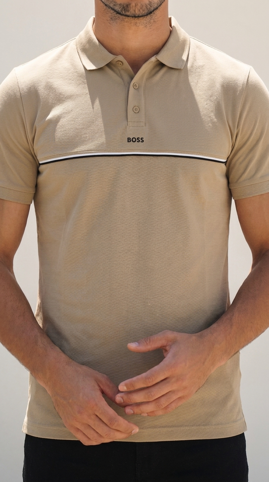 Khaki Athleisure Polo Majica sa Stripe Detaljem