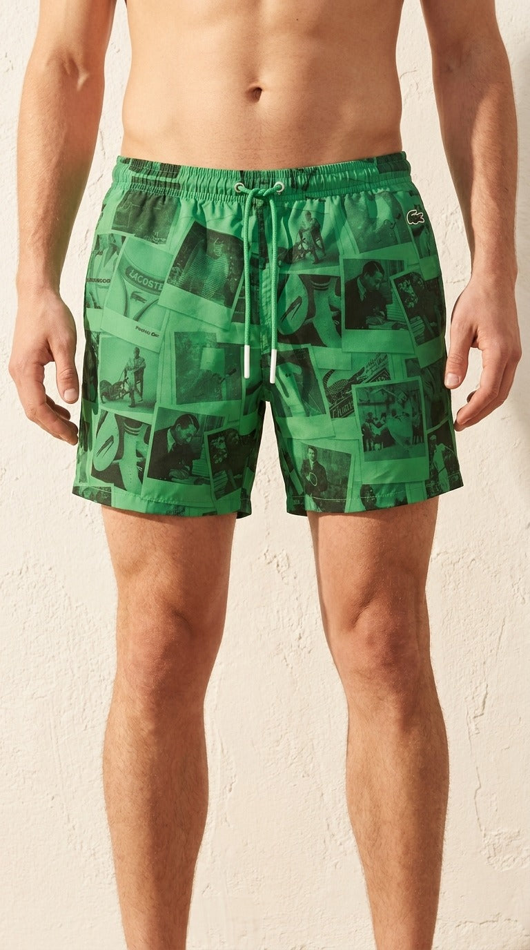 Lacoste x Polaroid Zeleno/Crni Šorc Kupaći sa All-Over Printom