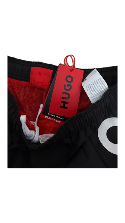 HUGO Crni Beachwear Šorc sa Vertikalnim HUGO Tekstom