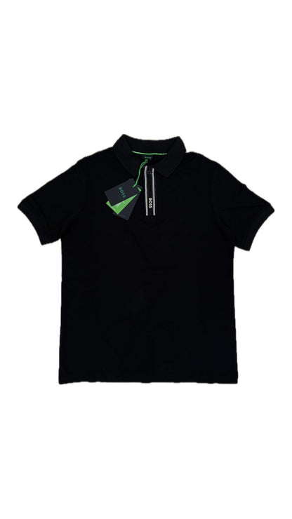Crna Polo Majica sa Vertikalnim Stripe Placketom