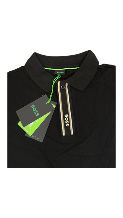 Crna Polo Majica sa Vertikalnim Stripe Placketom
